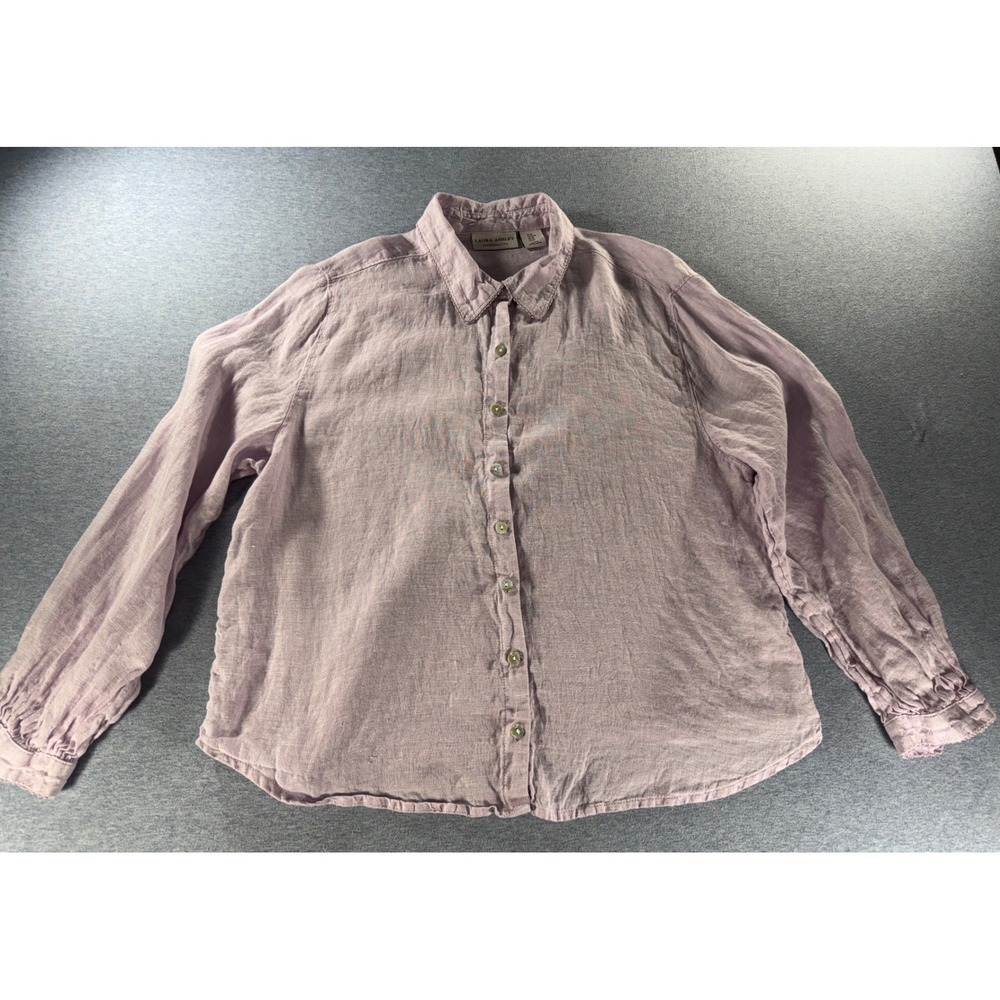Laura Ashley Women Lavender 100% Linen Button Down Shirt Long Sleeve Size M